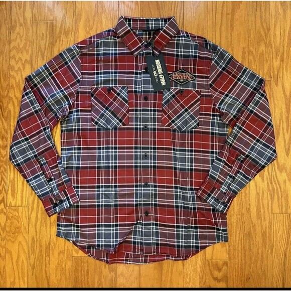 New Harley Davidson 120th Anniversary Plaid Button Shirt Red Men’s Size … - Picture 2 of 8